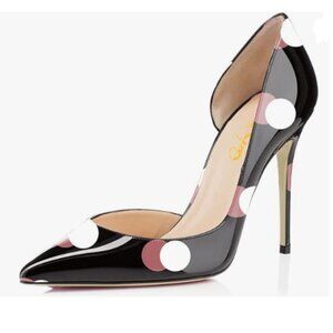 XYD Black Polka Dots D'Orsay High Heels Comfortable Slip-on Pointed Toe Pumps